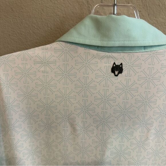 Greyson | M | Lions Tooth Pattern Short Sleeve Polo Shirt Arctic fox white teal - Picture 5 of 11